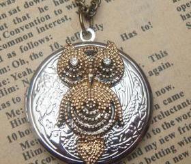Steampunk Owl Locket Necklace Vintage Style Original Design