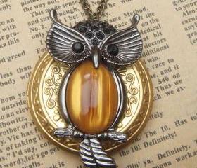 Steampunk Owl Locket Necklace Vintage Style Original Design