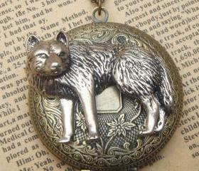Huge Steampunk Wolf Locket Necklace Vintage Style Original Design
