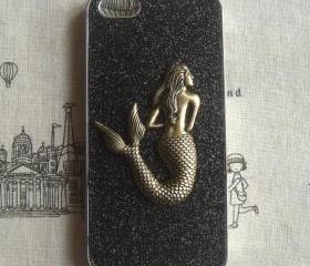 Steampunk Mermaid Black bling glitter hard case For Apple iPhone 5 case cover