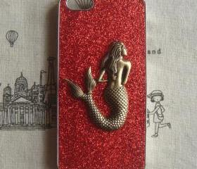 Steampunk Mermaid Red bling glitter hard case For Apple iPhone 5 case cover