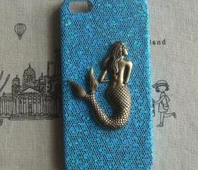 Steampunk Mermaid Blue bling glitter hard case For Apple iPhone 5 case cover